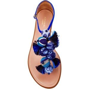 🆕 Unworn Aquazzura Tropicana Suede Pom Pom Sandals 37